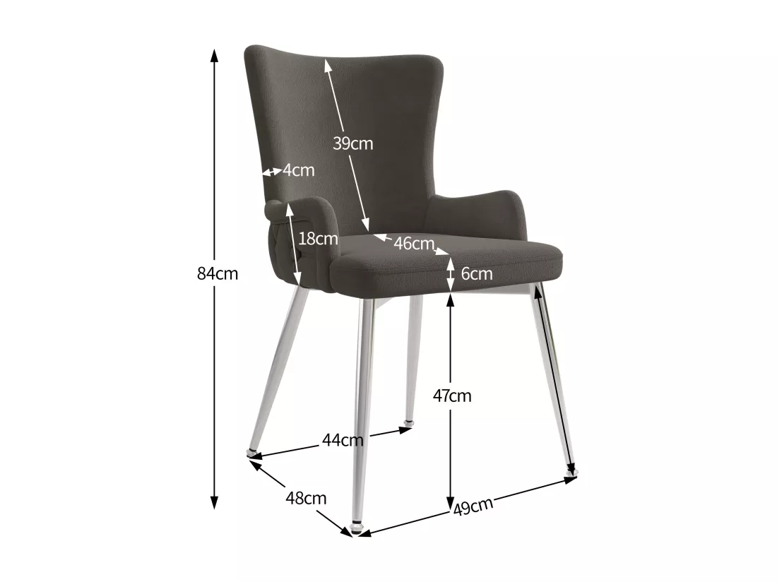 Lot de 6 chaises en velours - pieds en métal argenté - Gris