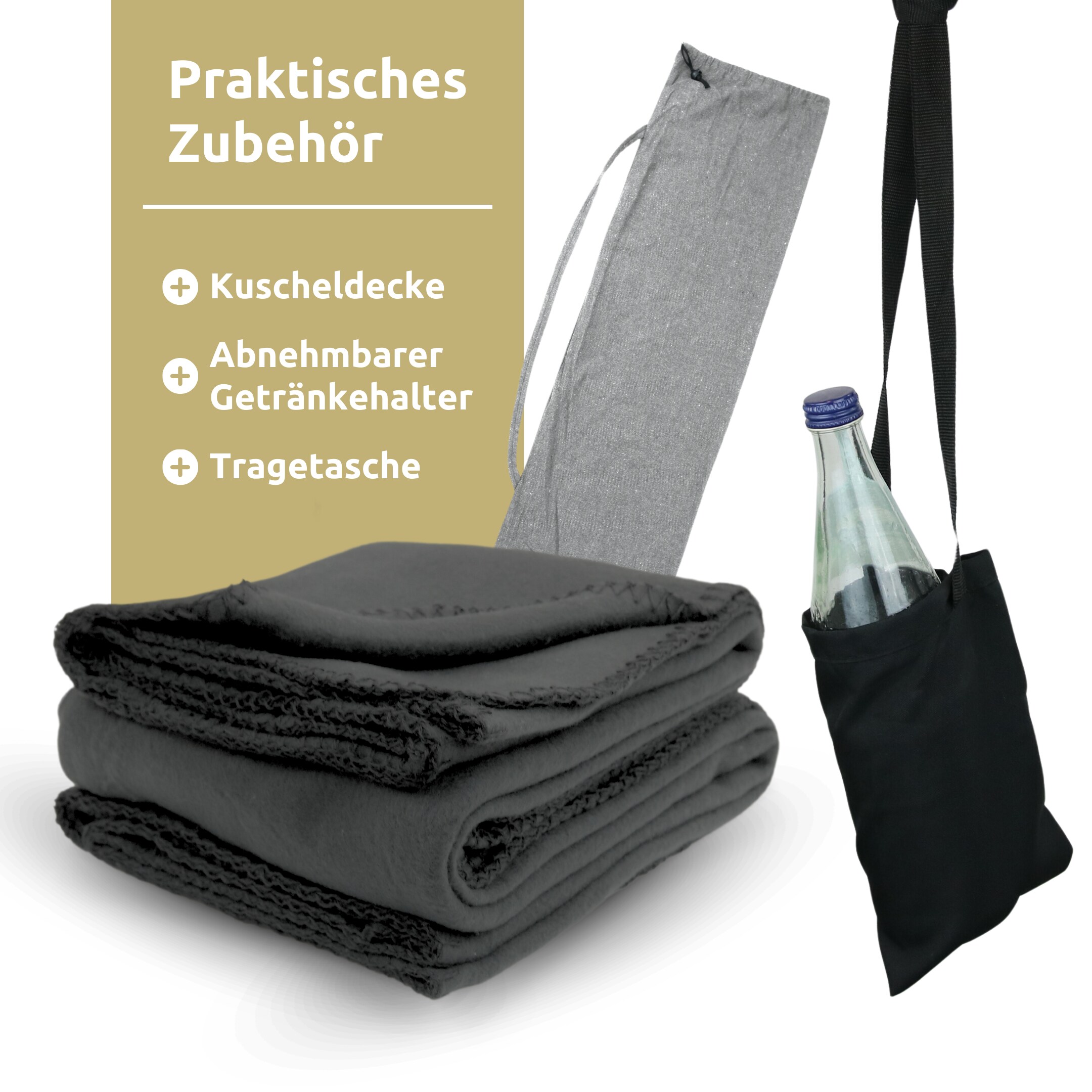 deluxe4home® Hängesessel mit 2 Kissen, Bücherfach und Kuscheldecke | Hellgrau