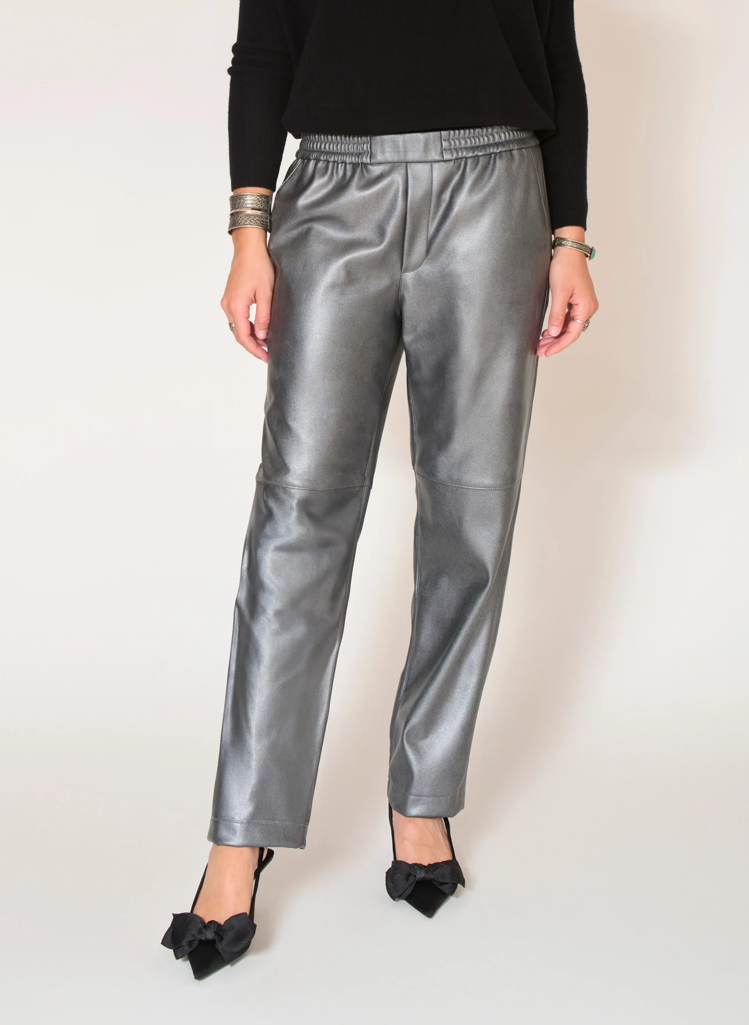 PIAZELLA - Pantalon droit effet cuir métallisé| Marron