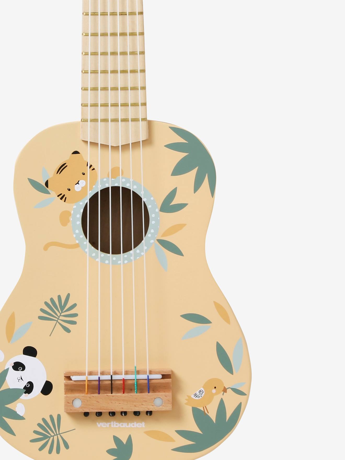 Guitarra de madeira lisa rosa médio com certificação FSC® e motivos.