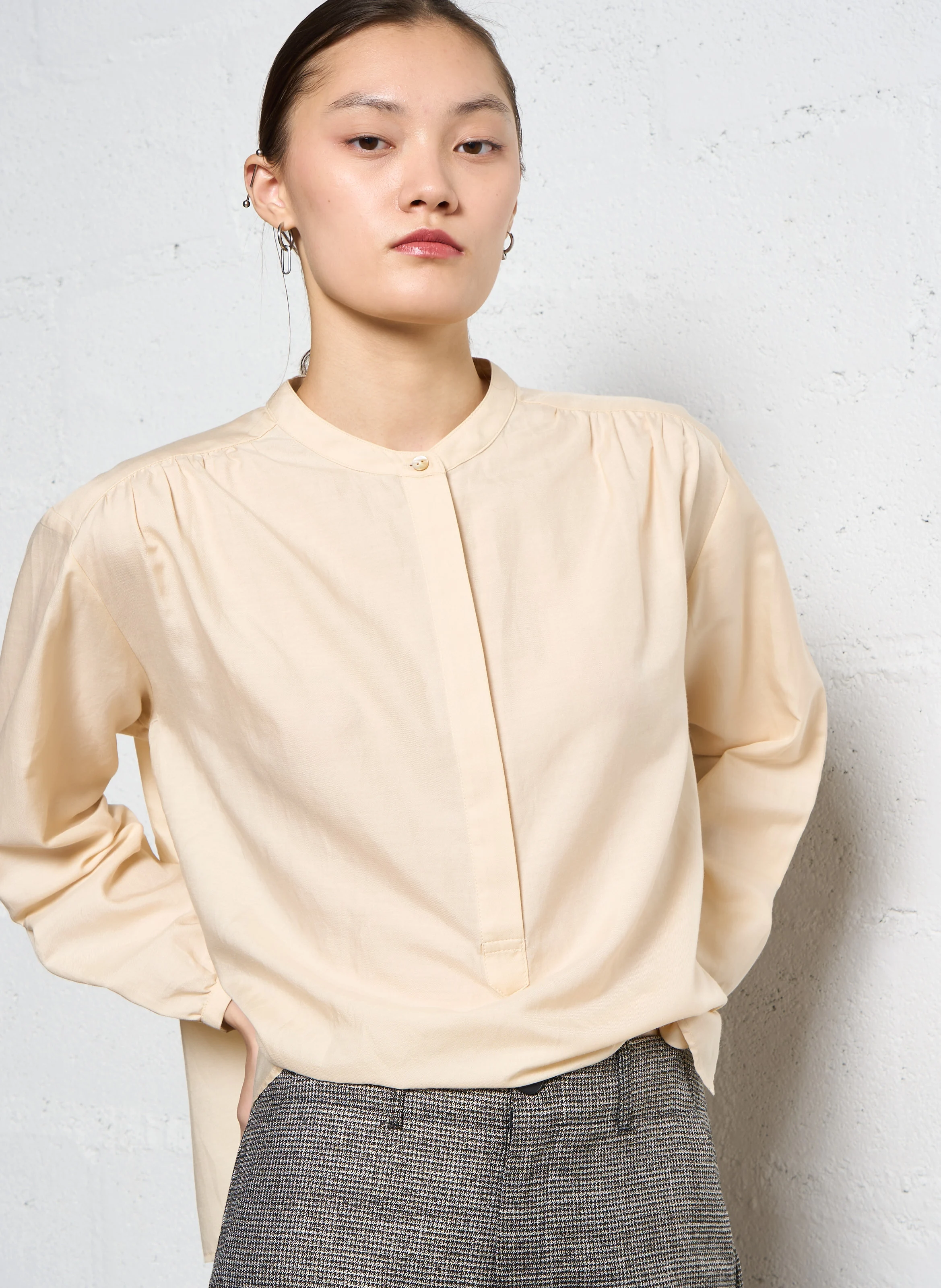 KASPAR - Blouse droite en coton et soie | Blanc