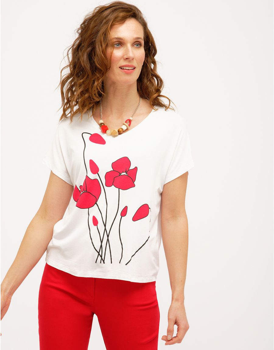 T-Shirt blanc coquelicots