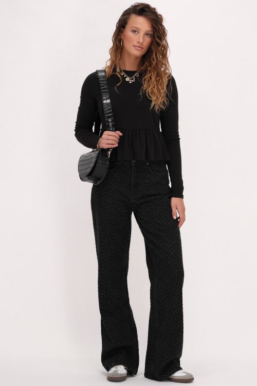 Zwarte jacquard wide leg jeans
