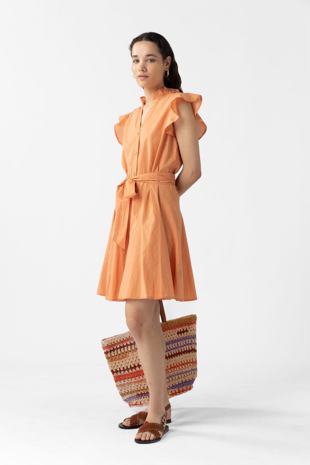 Oranje korte jurk met ruffles