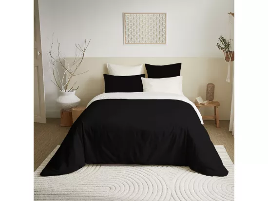 Pack complet 6 pièces Noir/Blanc housse de couette pour lit 140 x 190 cm 100% coton / 57 fils/cm²