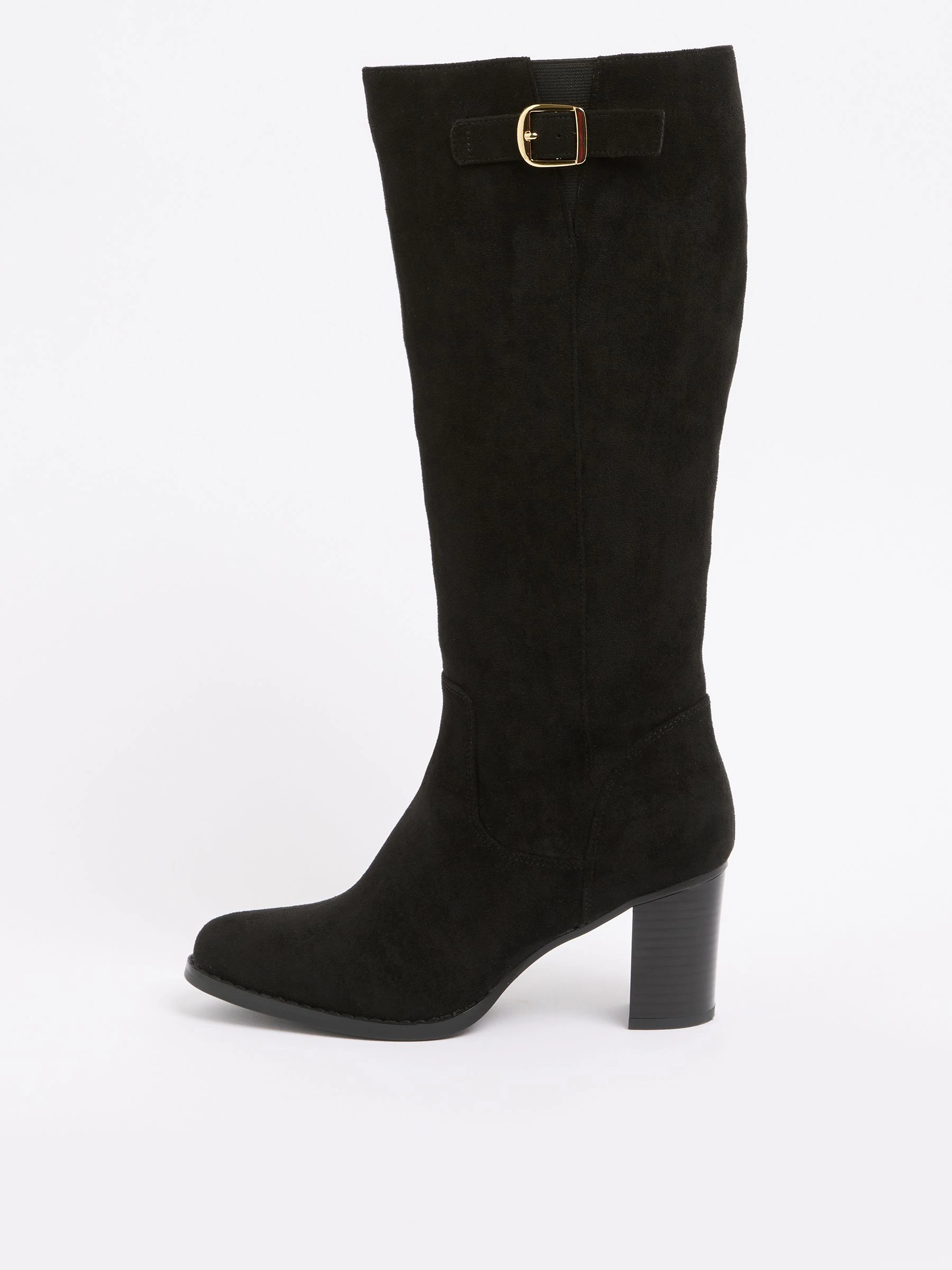 Zwart - Friends Like These Faux Suede Mid Block Heel Buckle Detail Smart Knee High Long Boots