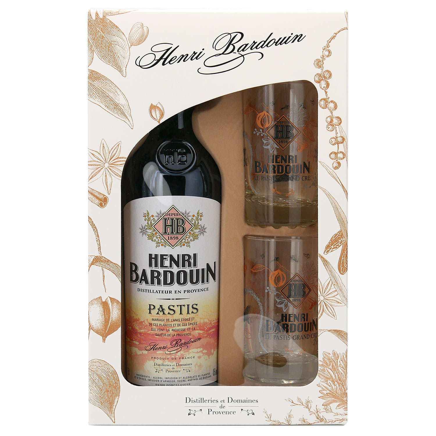 Coffret signature Pastis Henri Bardouin (45%) et 2 verres