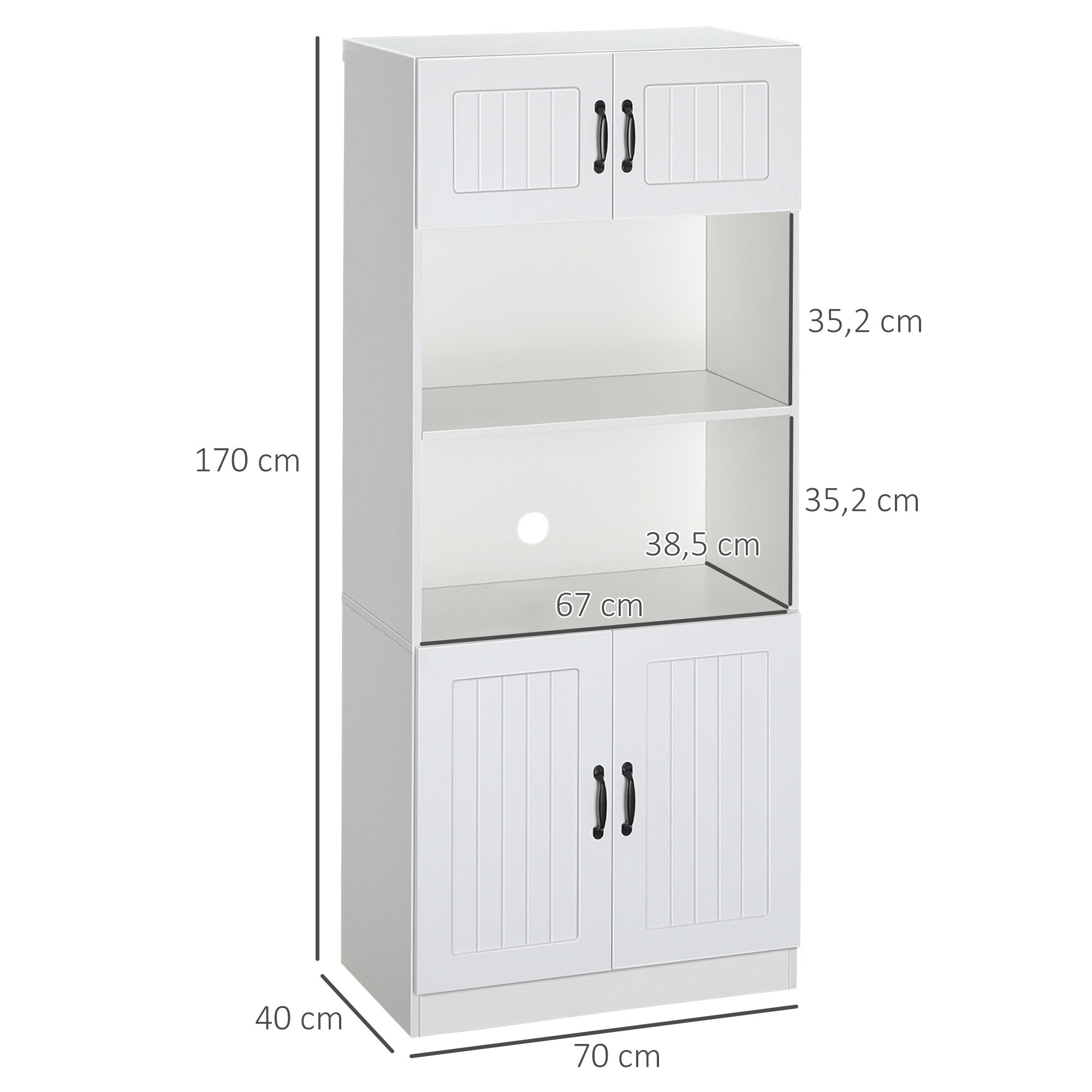 HOMCOM Küchenschrank mit 5 Ebenen weiß 70L x 40B x 170H cm