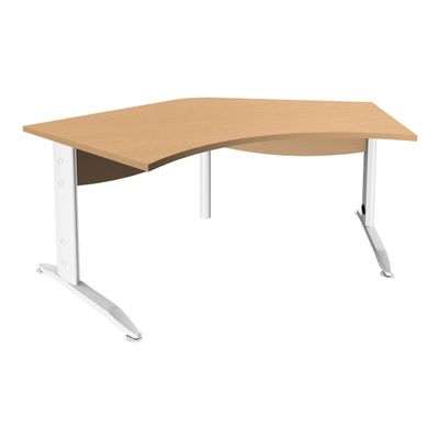 Bureau symétrique 120° IDRA - L180 cm - Pieds blanc - plateau imitation Hêtre