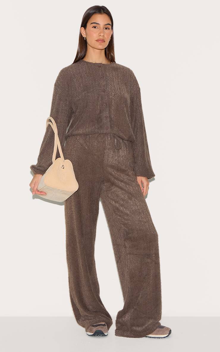 Marron Pantalon Large Texturé À Cordon De Serrage Ensemble Coordonné
