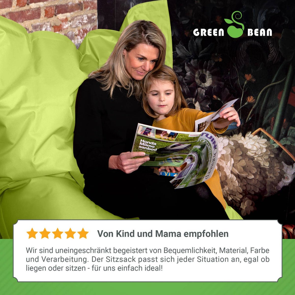 Green Bean Indoor Zitzak XXL 140x180cm 380 Liter Kinderen & Volwassenen Zitzak EPS Kralenvulling Reuze Zitzak Groot Ligbedkussen Zitkussen - Appelgroen