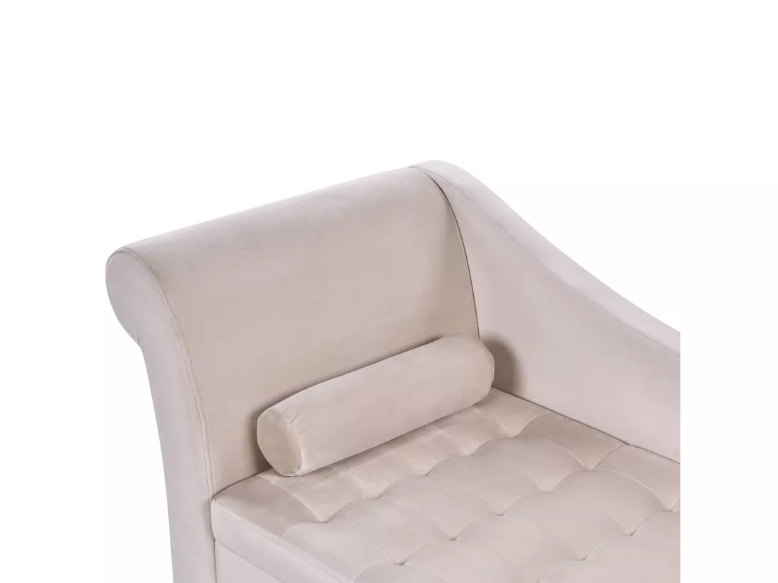 Chaise longue côté droite en velours beige clair avec rangement PESSAC