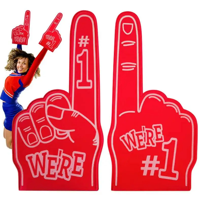 (46x23cm) XXL #1 Schaumstoff Finger Sport Fan Hand Cheerleader Party Accessoire für Football / Handball / Fussball - Rot