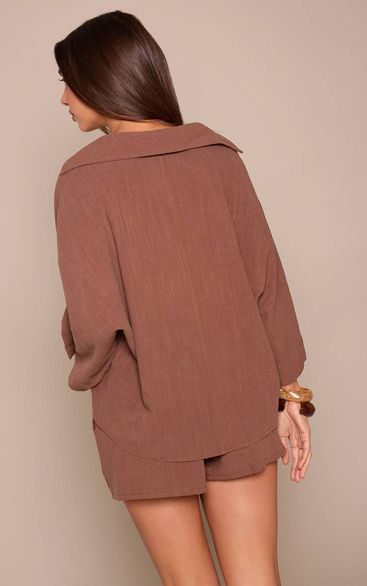 Marron Foncé Chemise Oversize En Lin Coordonné
