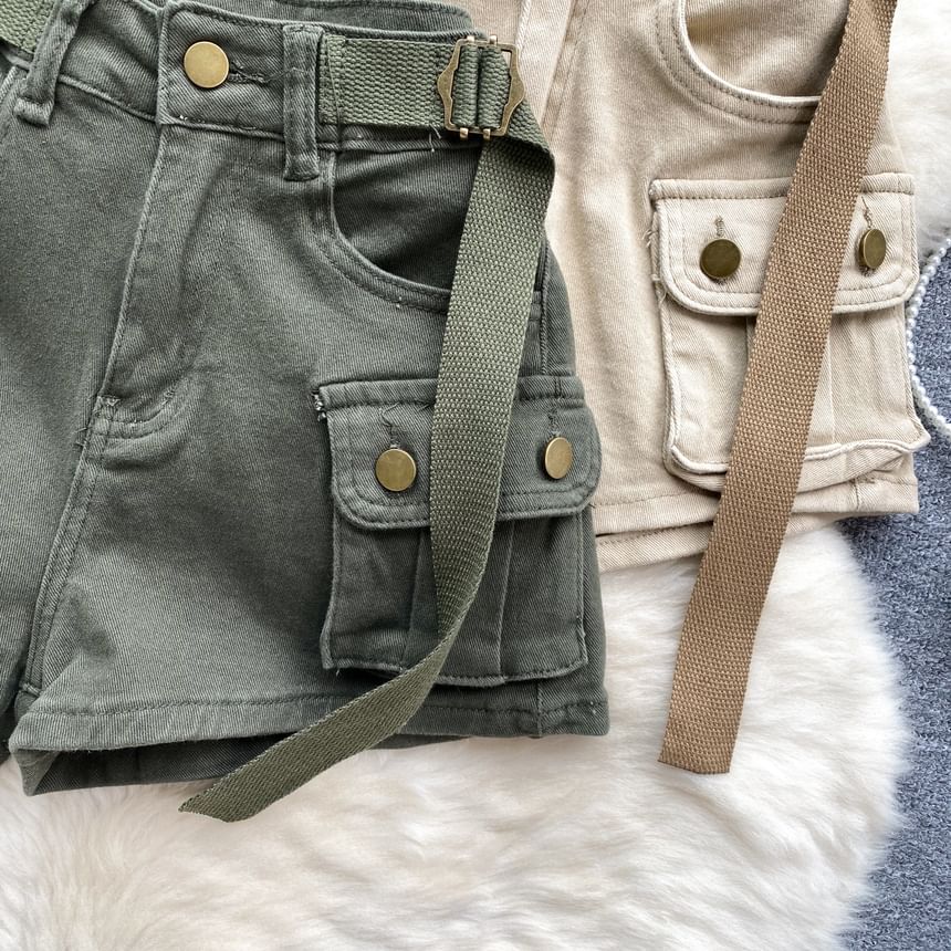 Lucuna - Effen denim cargoshorts met riem