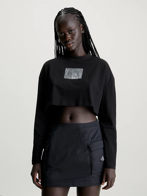 Camiseta cropped de manga comprida com logo