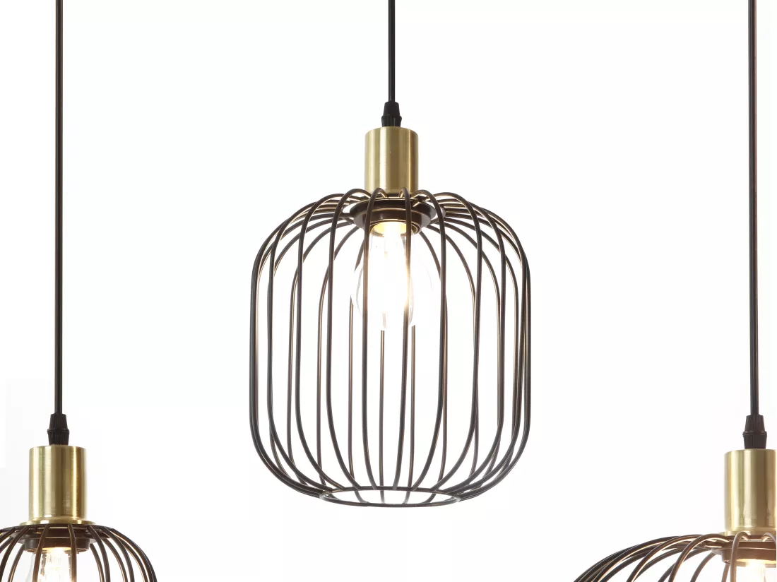 Lustre industriel en métal - 5 abat-jours - L. 110 x H.125 x P. 30 cm - Noir - FATICK