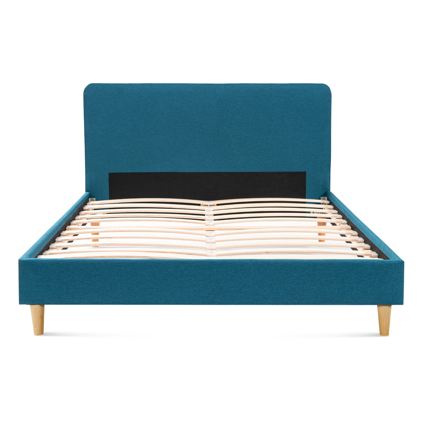 Lit double scandinave BALTA avec tête de lit et sommier 140 x 190 cm tissu bleu canard
