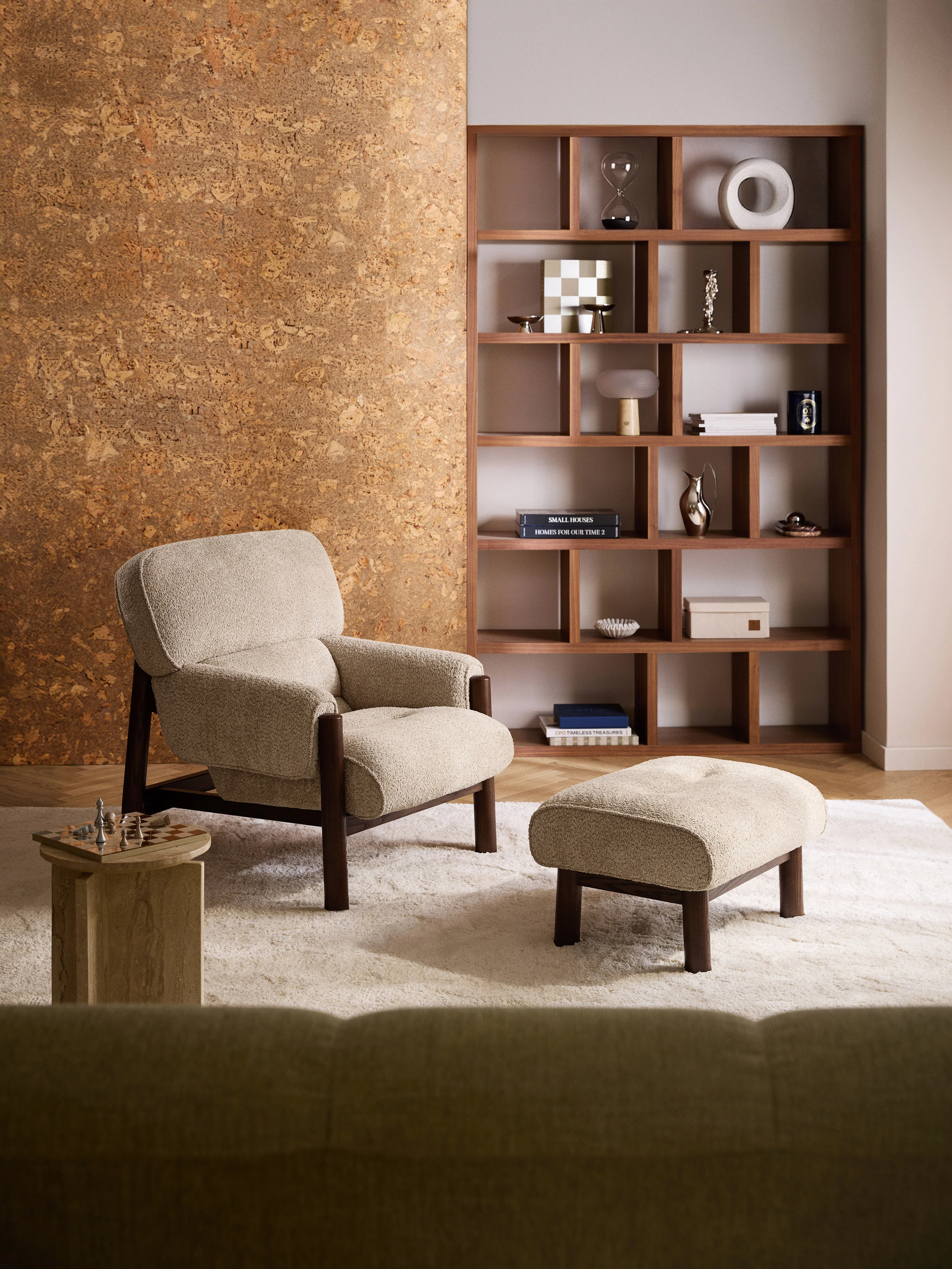 Loungefauteuil Calum van teddy bouclé