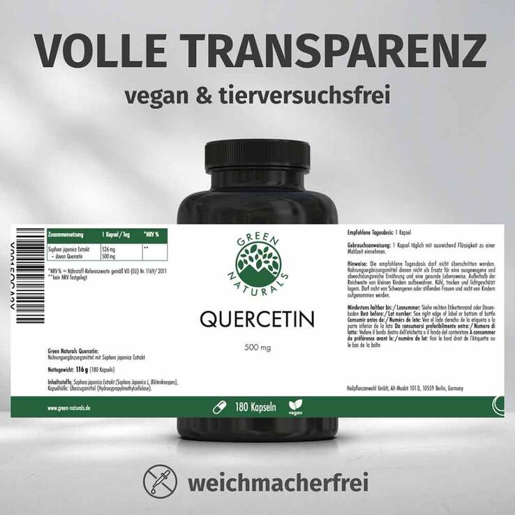 Green Naturals Quercetin 500 mg hochdosiert Kapseln , 180 St