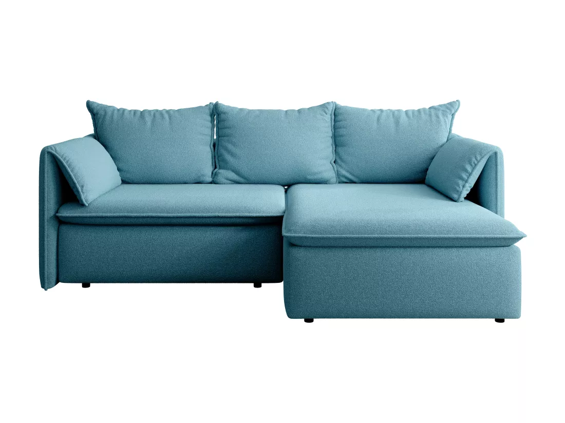 Canapé d'angle droit convertible en tissu texturé bleu TEODORA