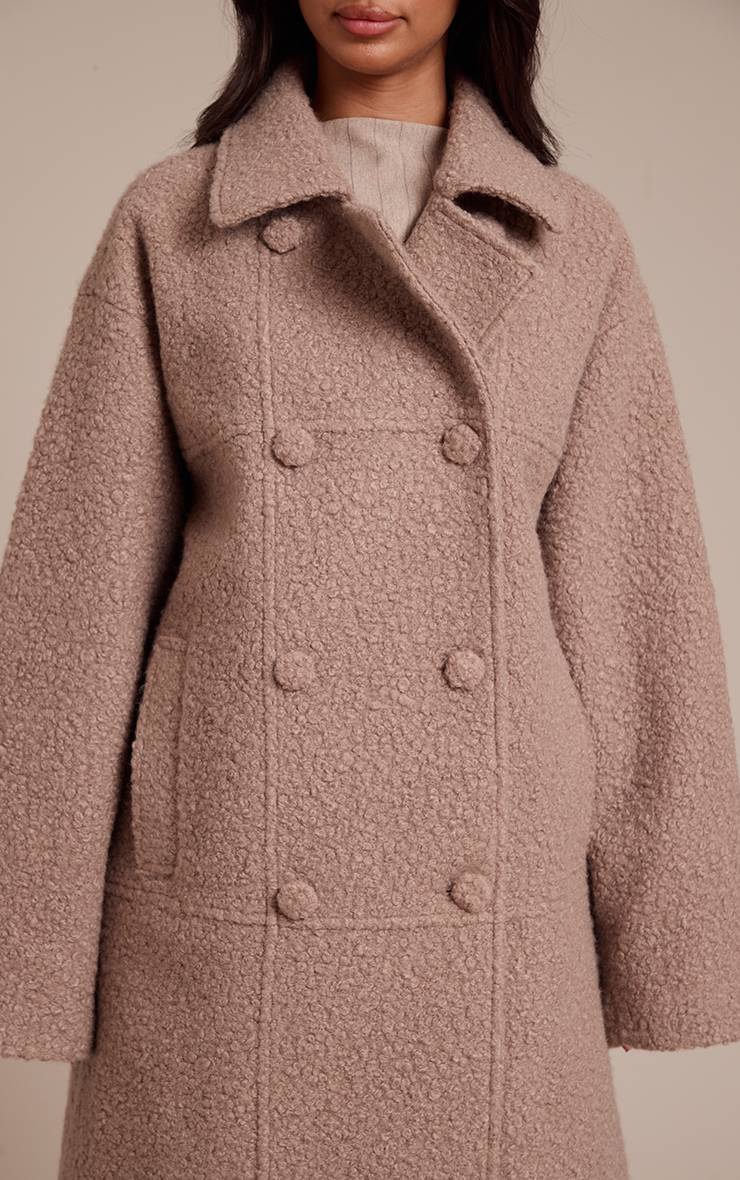Taupe Manteau Maxi Bouclé Taupe À Double Boutonnage Petite