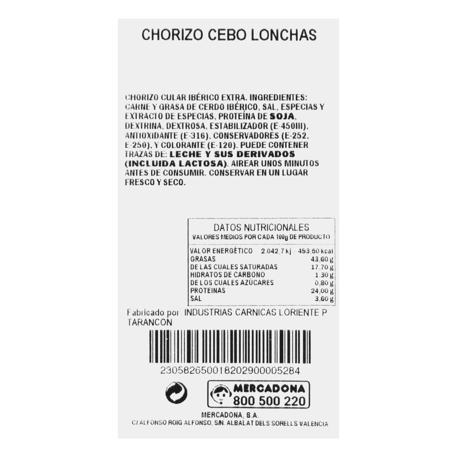 Chorizo ibérique coupé à la machine