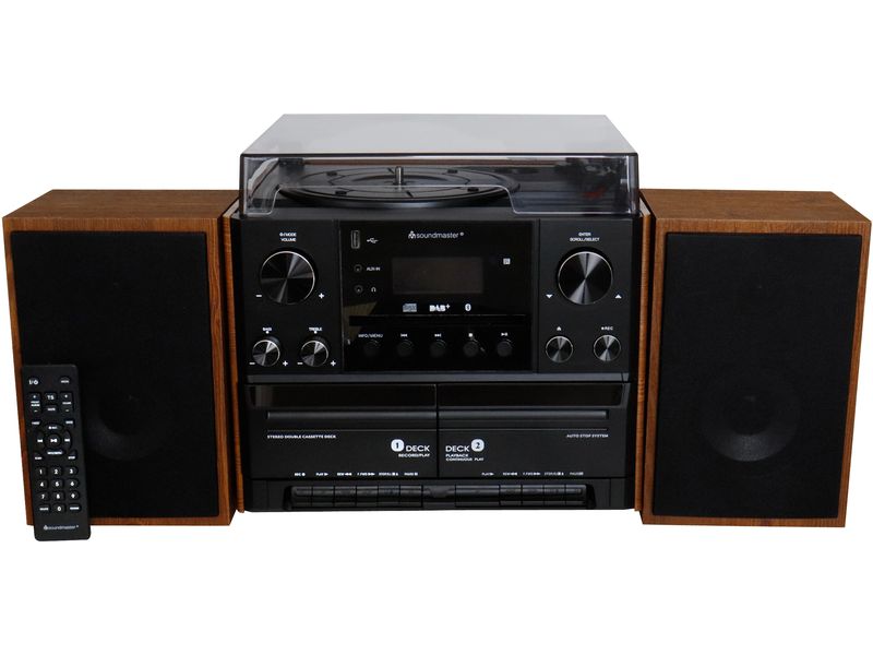 soundmaster Stereoanlage MCD5600 Braun Stereoanlage mit Plattenspieler, DAB /UKW-Radio, CD/MP3, USB, Doppelkassette und Bluetooth
