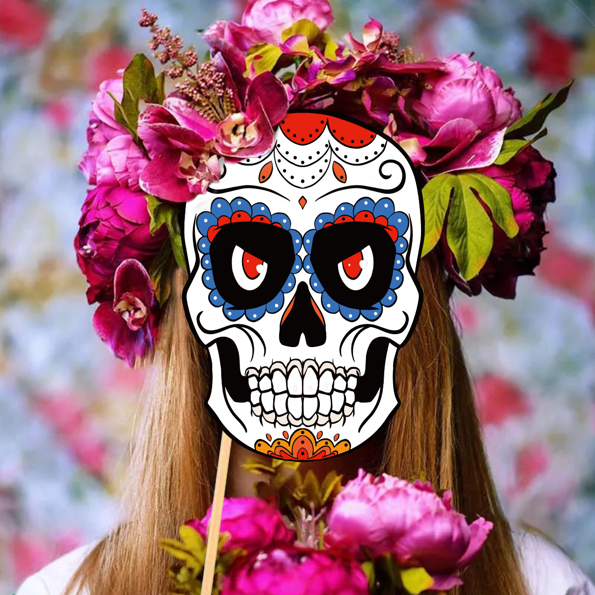 (21er Set) Photo Booth Fotorequisiten La Catrina Party Foto Accessoires Deko für lustige Bilder - Día de Muertos