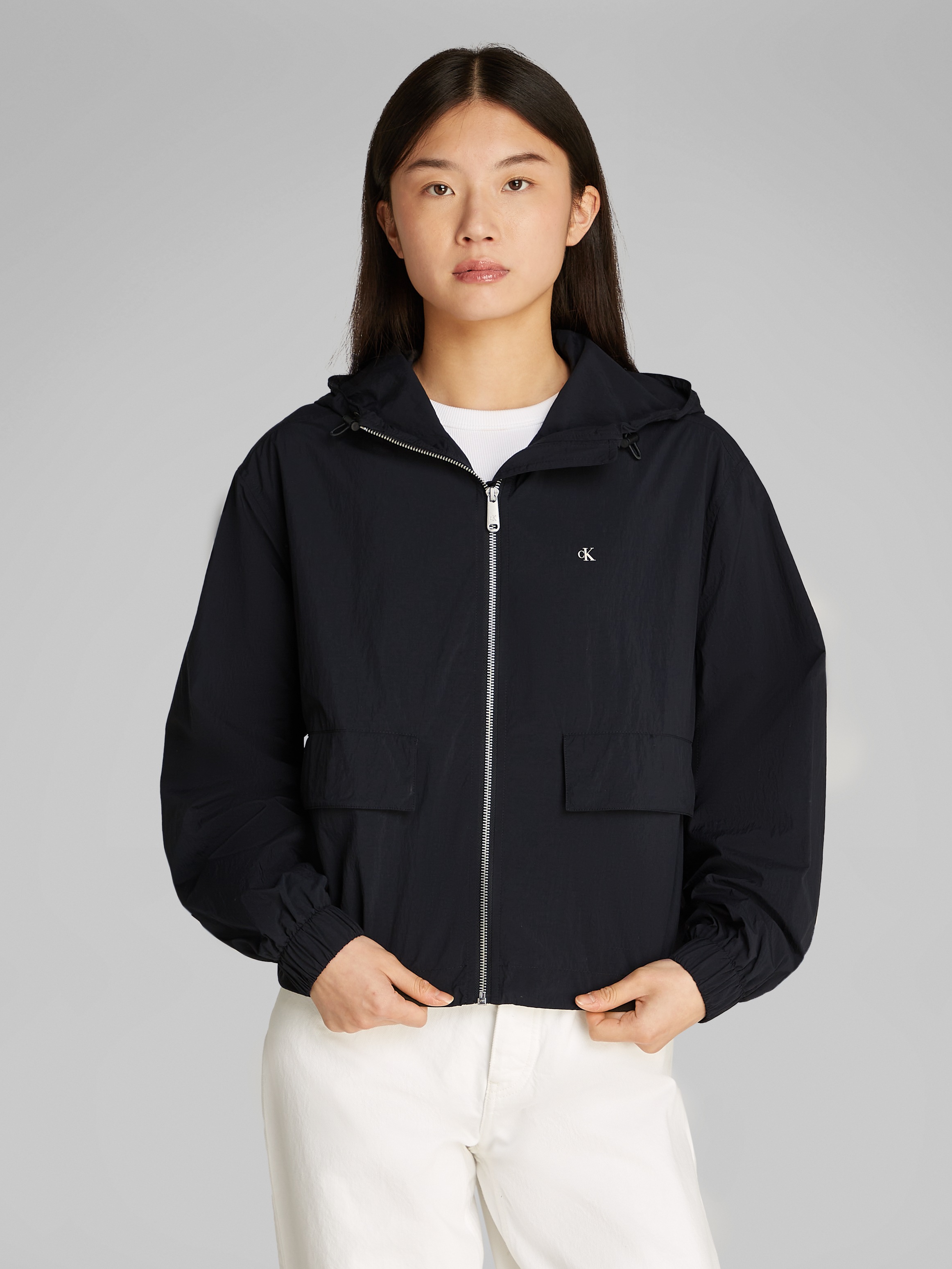 Calvin Klein Jeans Windbreaker »COTTON NYLON WINDBREAKER JACKET« mit Kapuze mit Logodruck