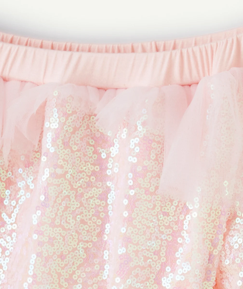 DÉGUISEMENT DE SIRÈNE AVEC JUPE LONGUE ET SERRE-TÊTE ROSE AVEC TULLE ET SEQUINS