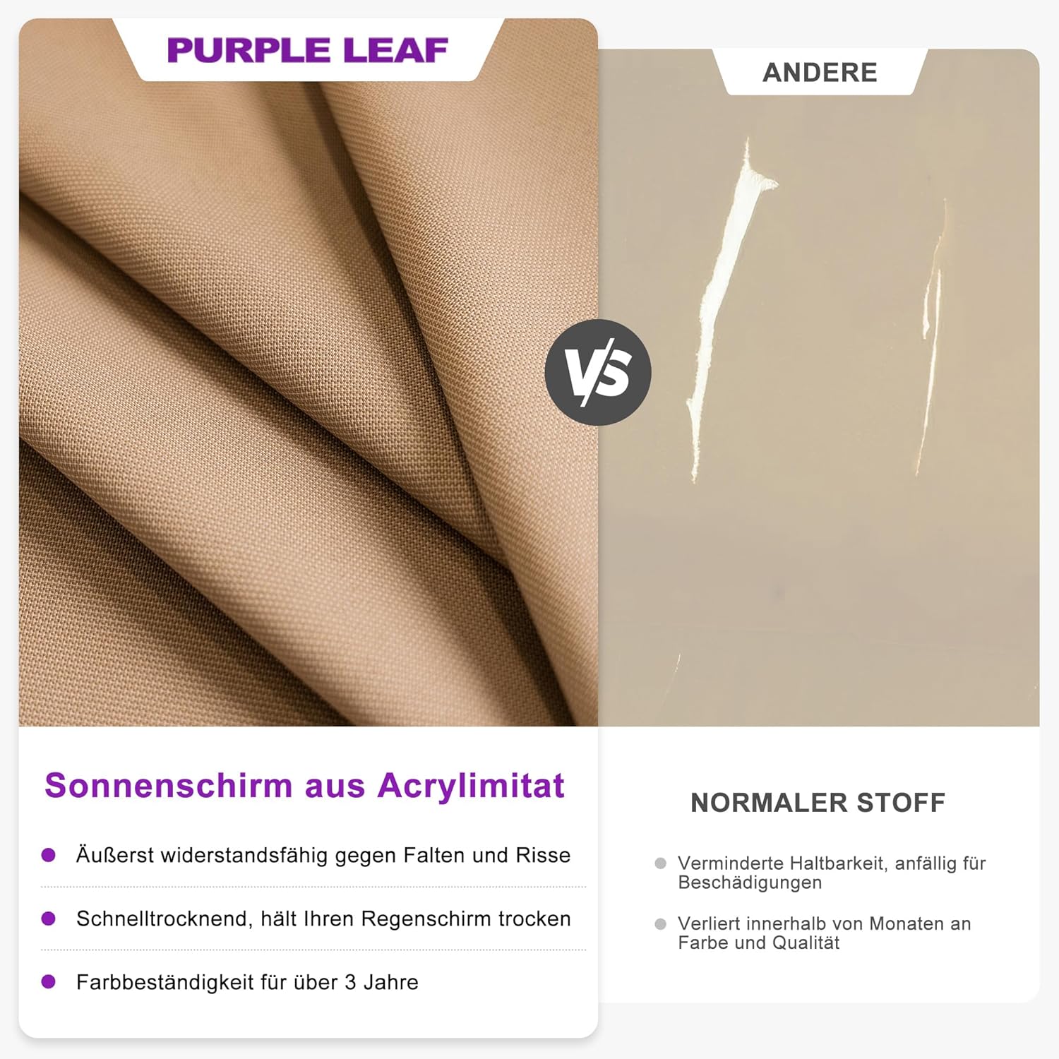 PURPLE LEAF Ampelschirm 365 x 365 cm Sonnenschirm Groß Doppeldach mit Kurbel 360° Drehbar und Neigbar, Gartenschirm aus Acrylimitat für draußen wetterfest, Asch Mokka