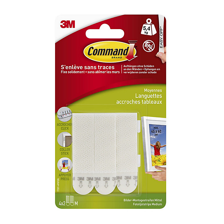 Lot de 8 languettes de fixation pour tableaux moyen modèle Blanc