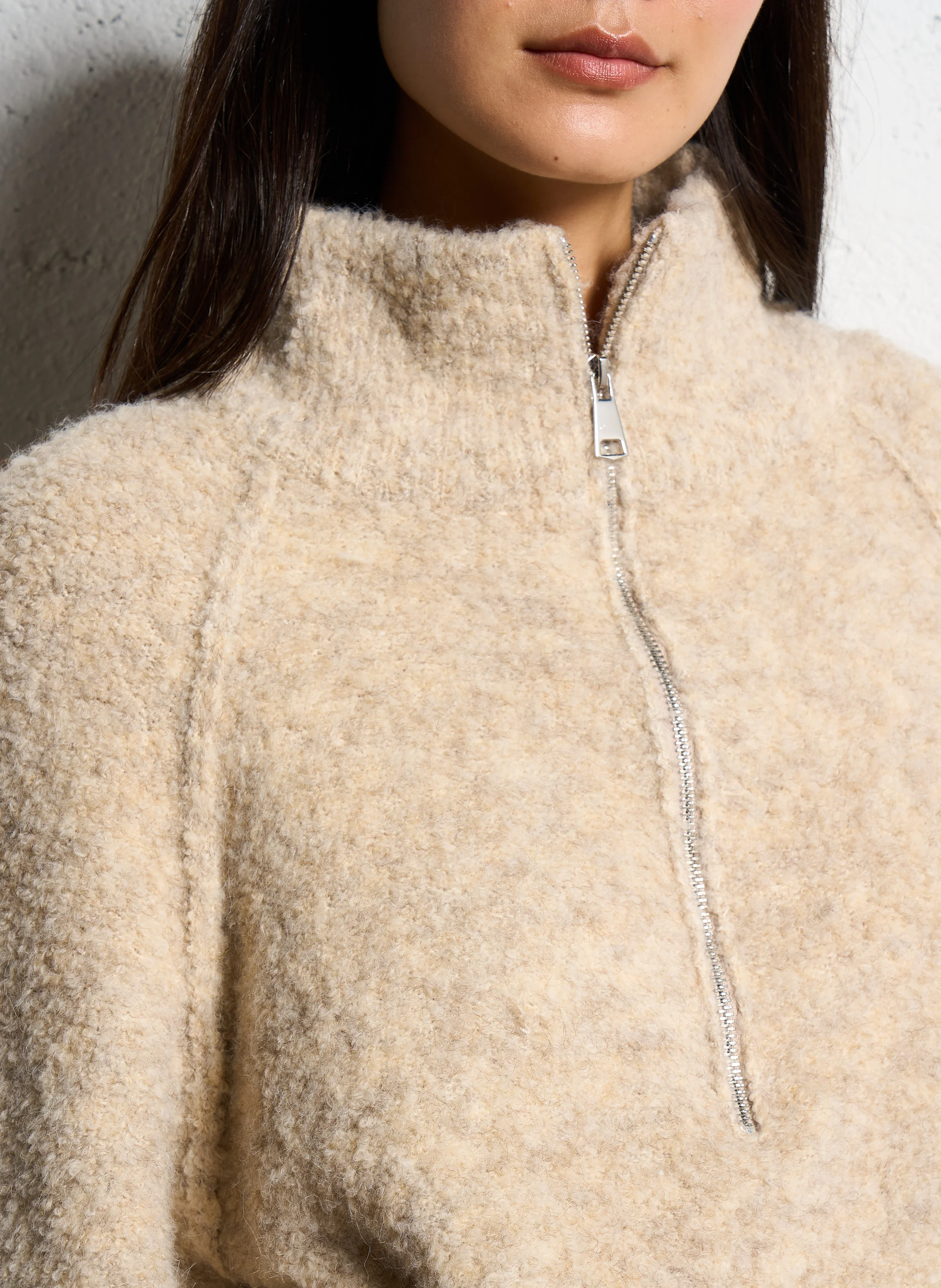 Pull col montant zippé | Beige