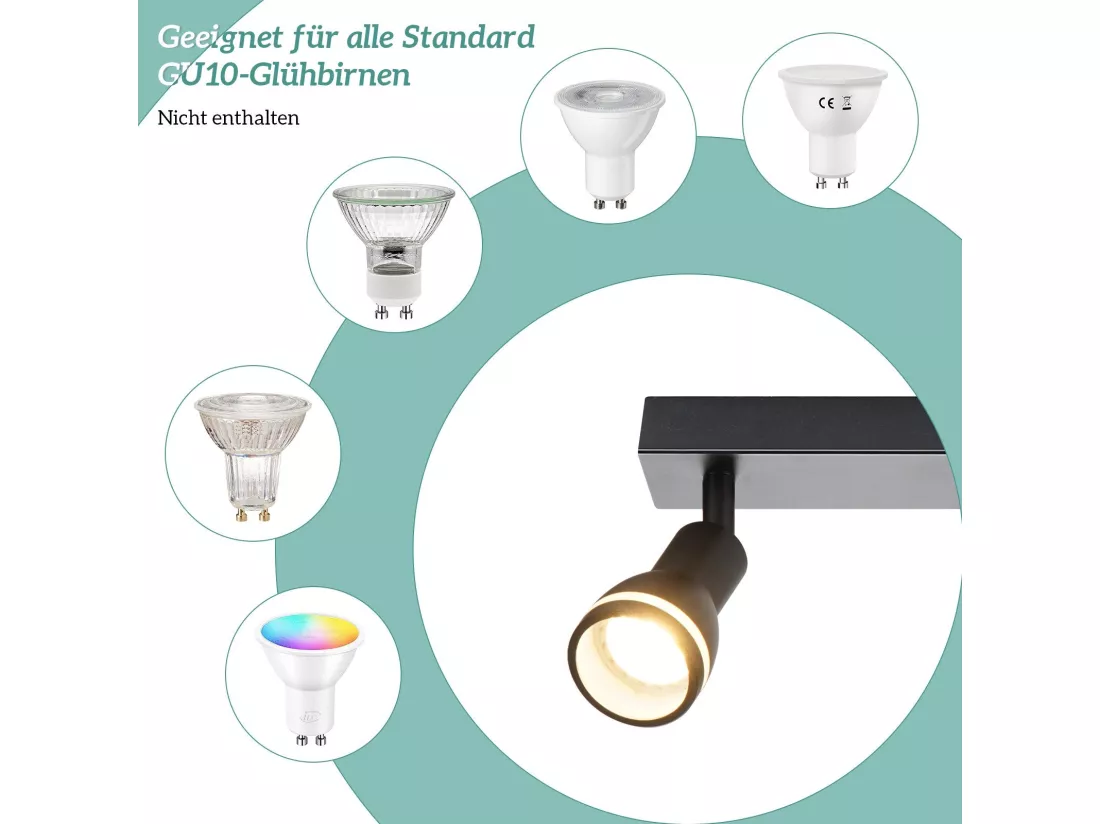 NETTLIFE Plafonnier 5 Spots Noir : Plafonnier Métal GU10 Spots Pivotant Intérieur pour cuisine bureau salon chambre à coucher, Sans ampoules