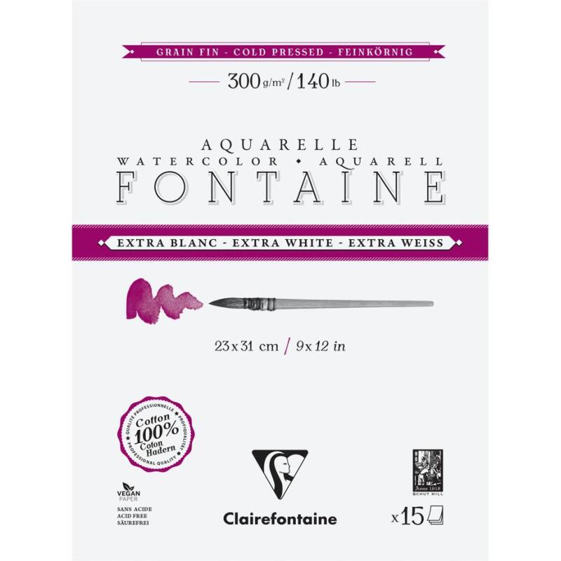 Fontaine Extra Blanc Grain Fin bloc collé 4 côtés 15F 23x31cm 300g