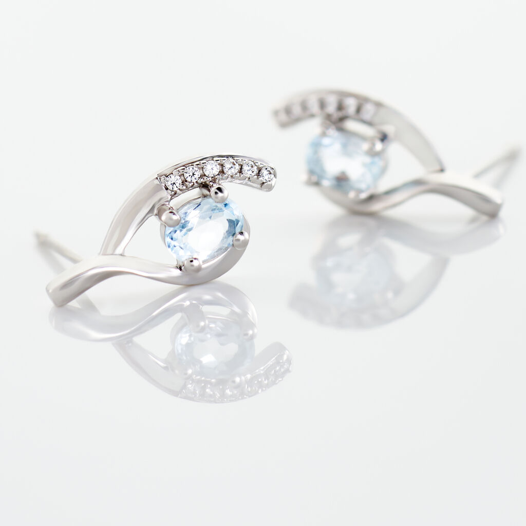 Boucles D'oreilles Sagesse Or Blanc Topaze Oxyde