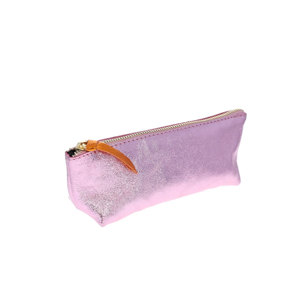Trousse stylos en cuir rose pale