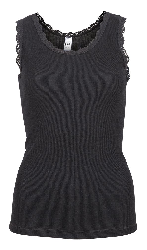 Flora Singlet i merinoull med blondekant