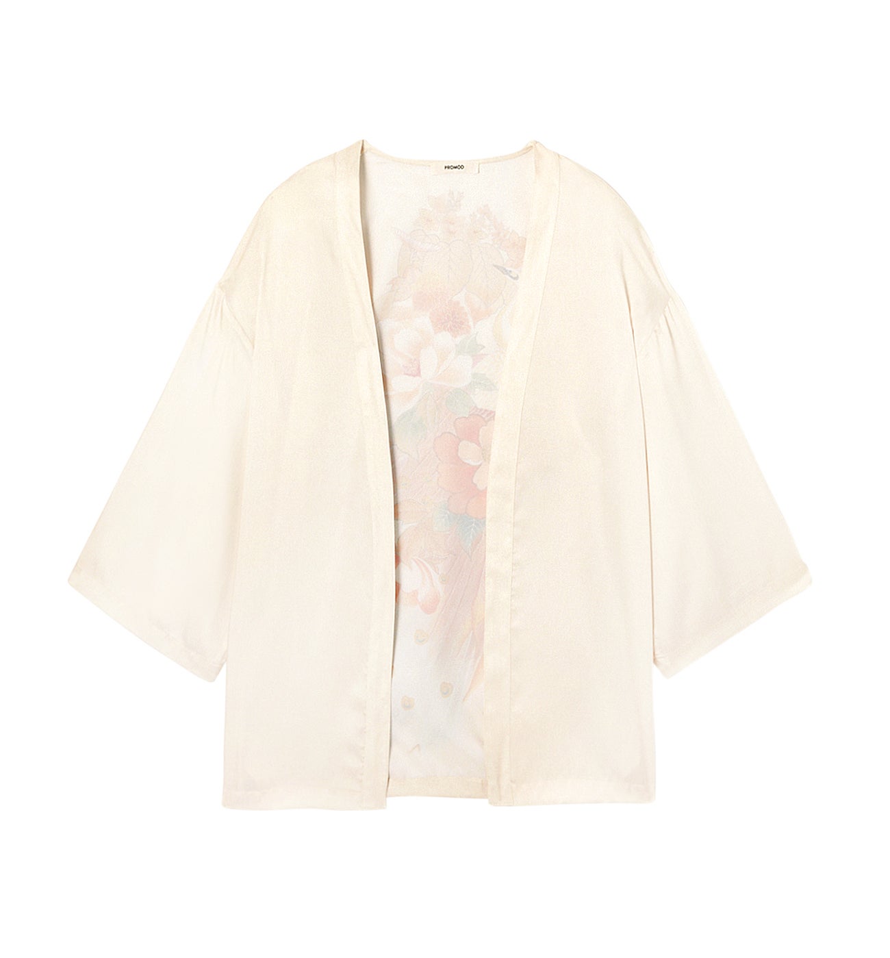 Veste kimono en satin Femme - Imprimé écru