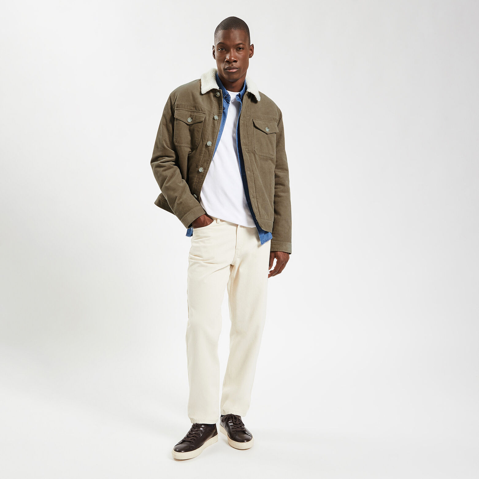Blouson velours col chemise Beige