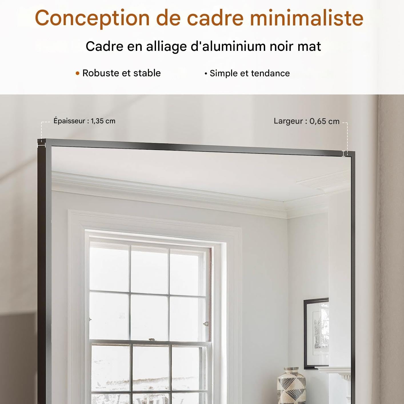 Koonmi 171 x 76 cm Standspiegel, robust Ganzkörperspiegel mit minimalistische schmaler Aluminiumrahmen, modern großer Wandspiegel stehend oder hängend für Wohnzimmer und Schlafzimmer, Schwarz