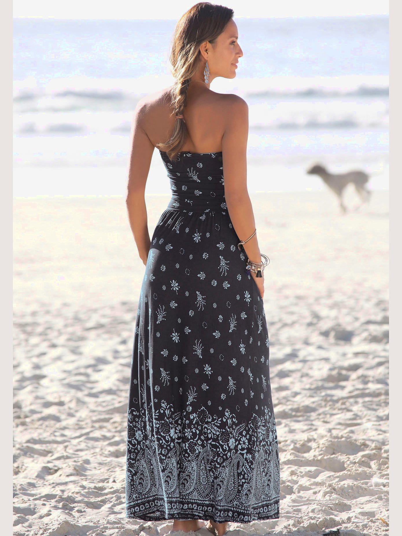 Robe longue robe en jersey avec bordure imprimée