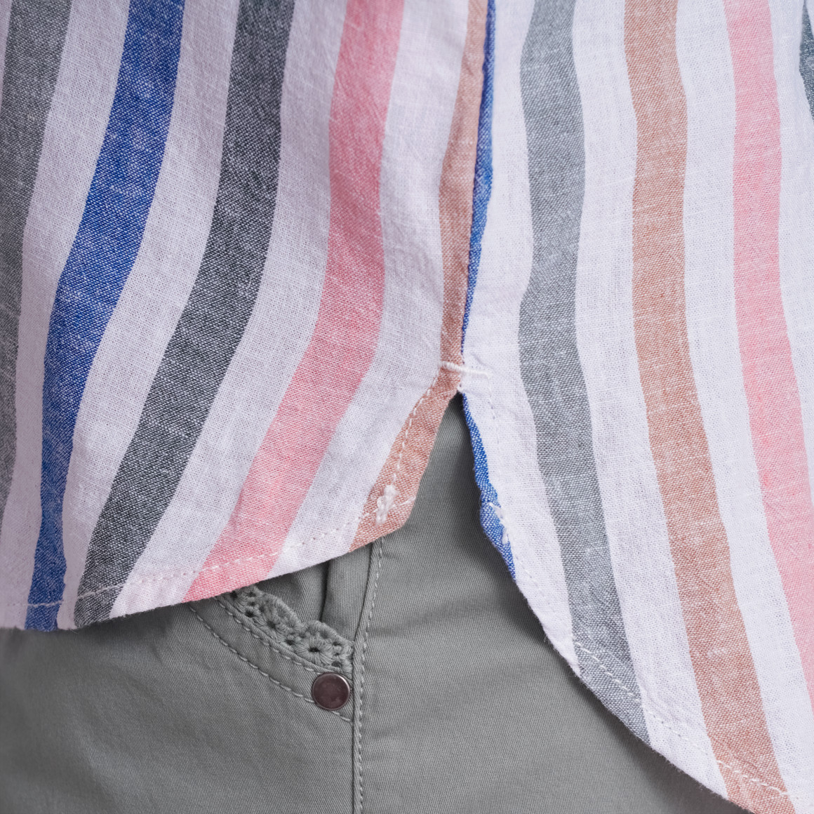 Gina Damen Leinen-Bluse mit Streifen weiss / bunt