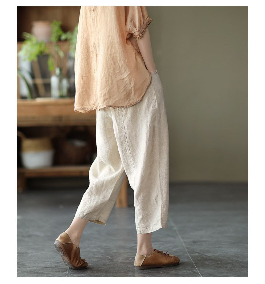 Lewwe - Effen cropped harembroek met elastische taille