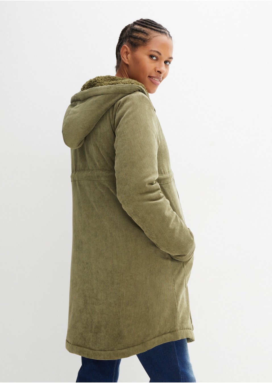 Parka de grossesse/portage en velours côtelé avec chauffe-mains