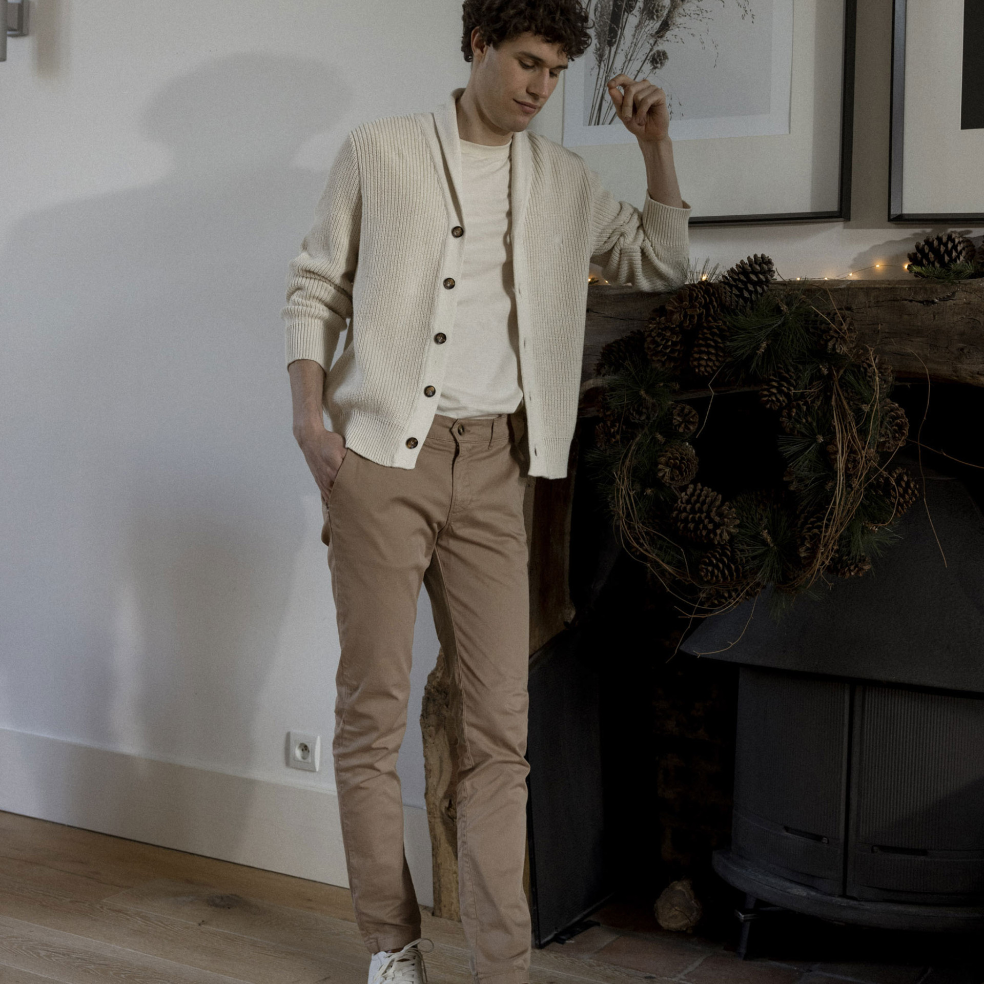 Chino beige clair coupe ajustée coton bio et coton recyclé - modèle Brix