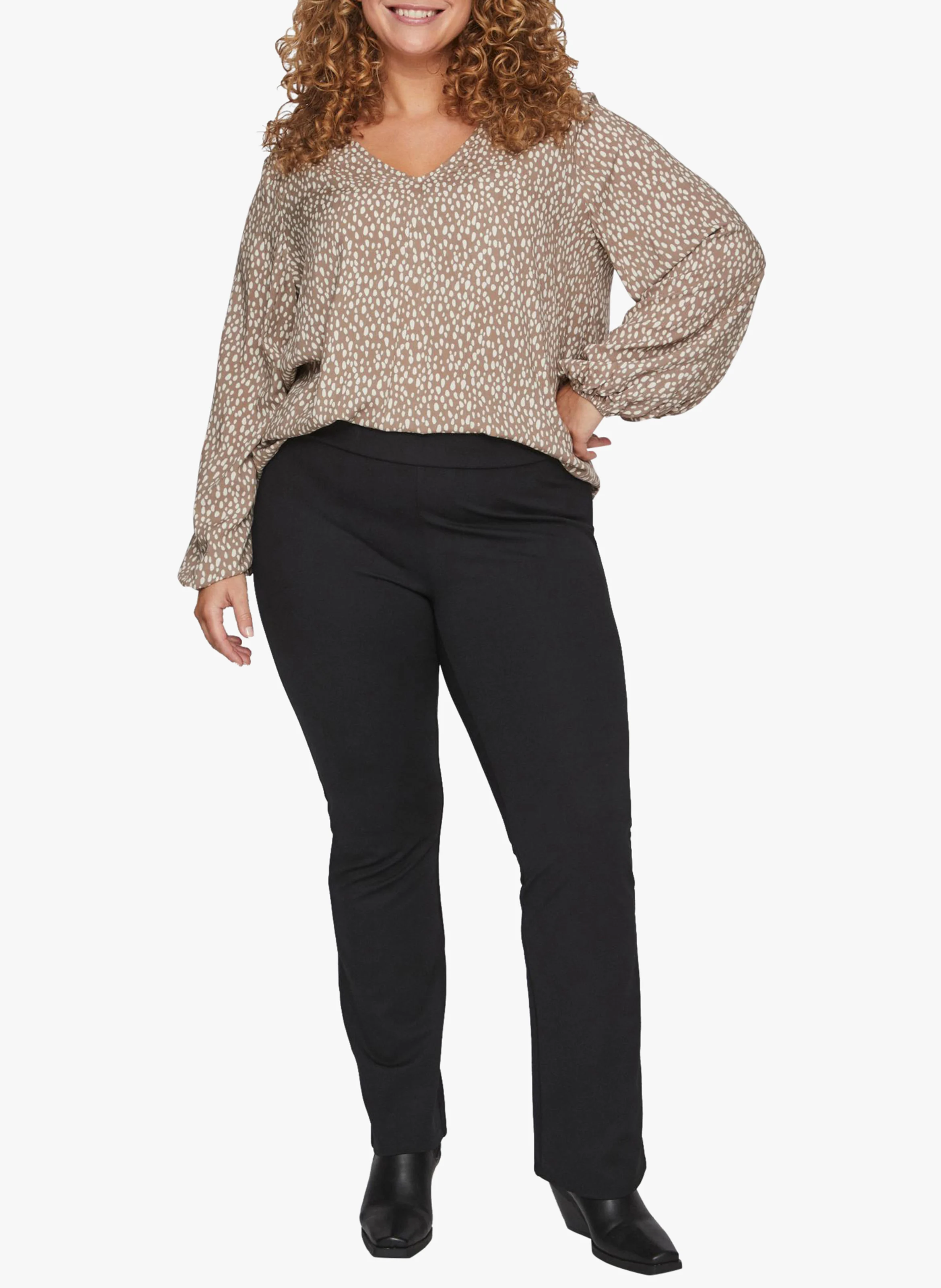 PAYA - Top fluide col V imprimé| Beige
