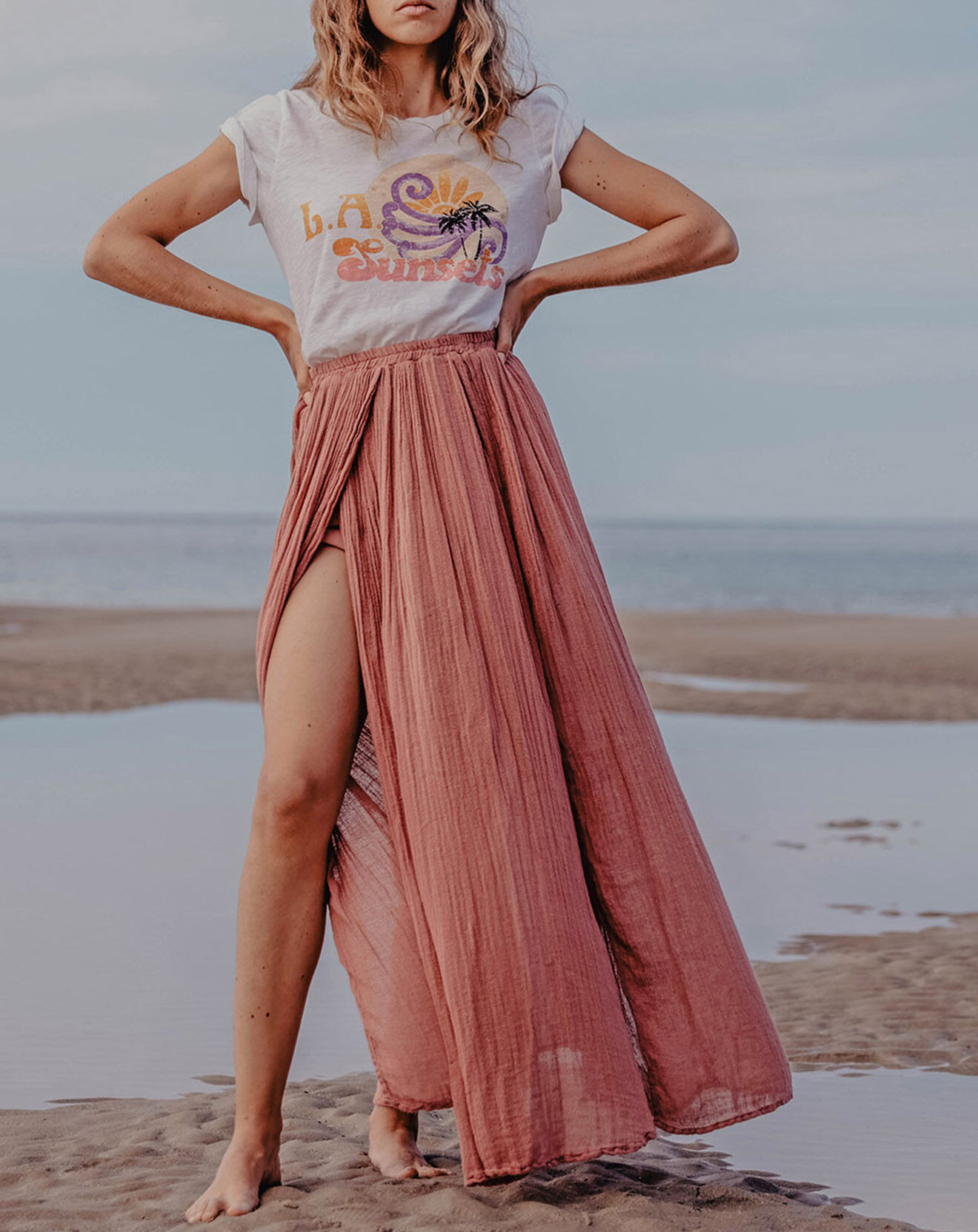 Louizon Jupe en Lin & Coton Yosaley rose