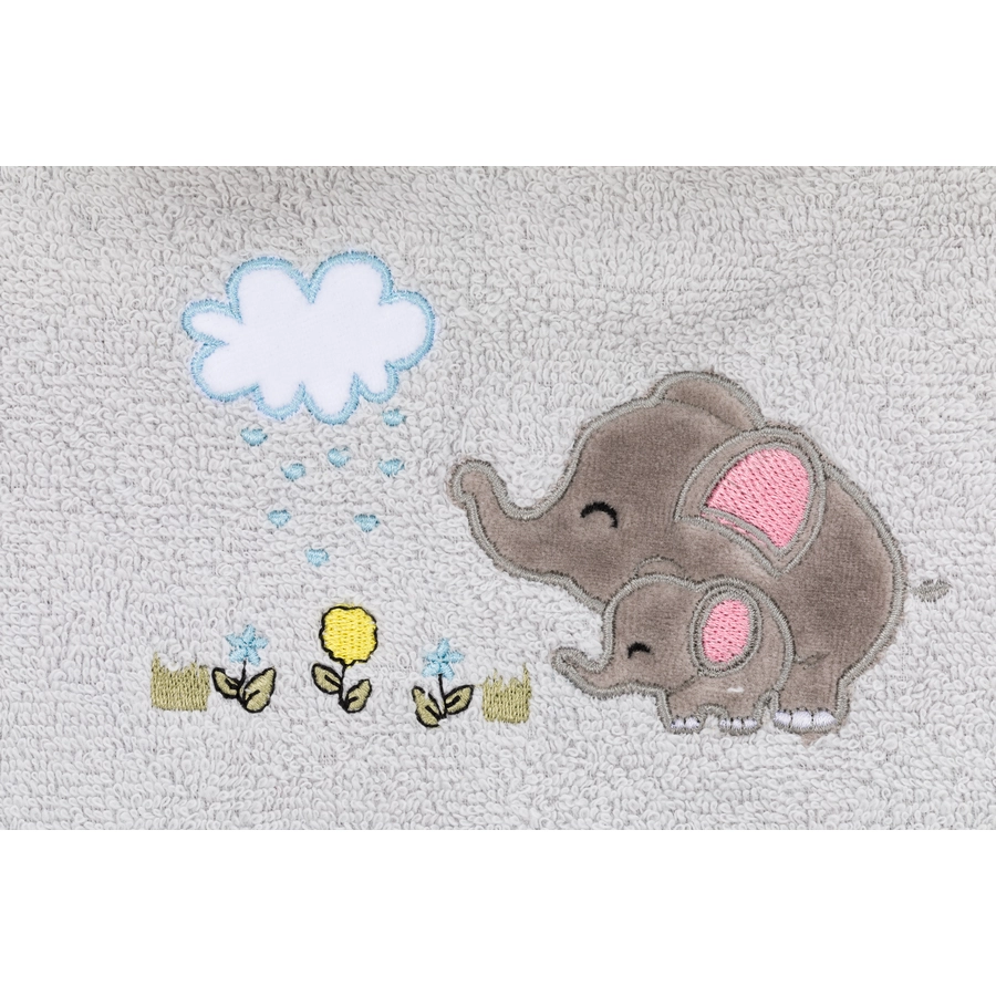 fillikid Kapuzenbadetuchset Elefant grau inkl. Waschlappen